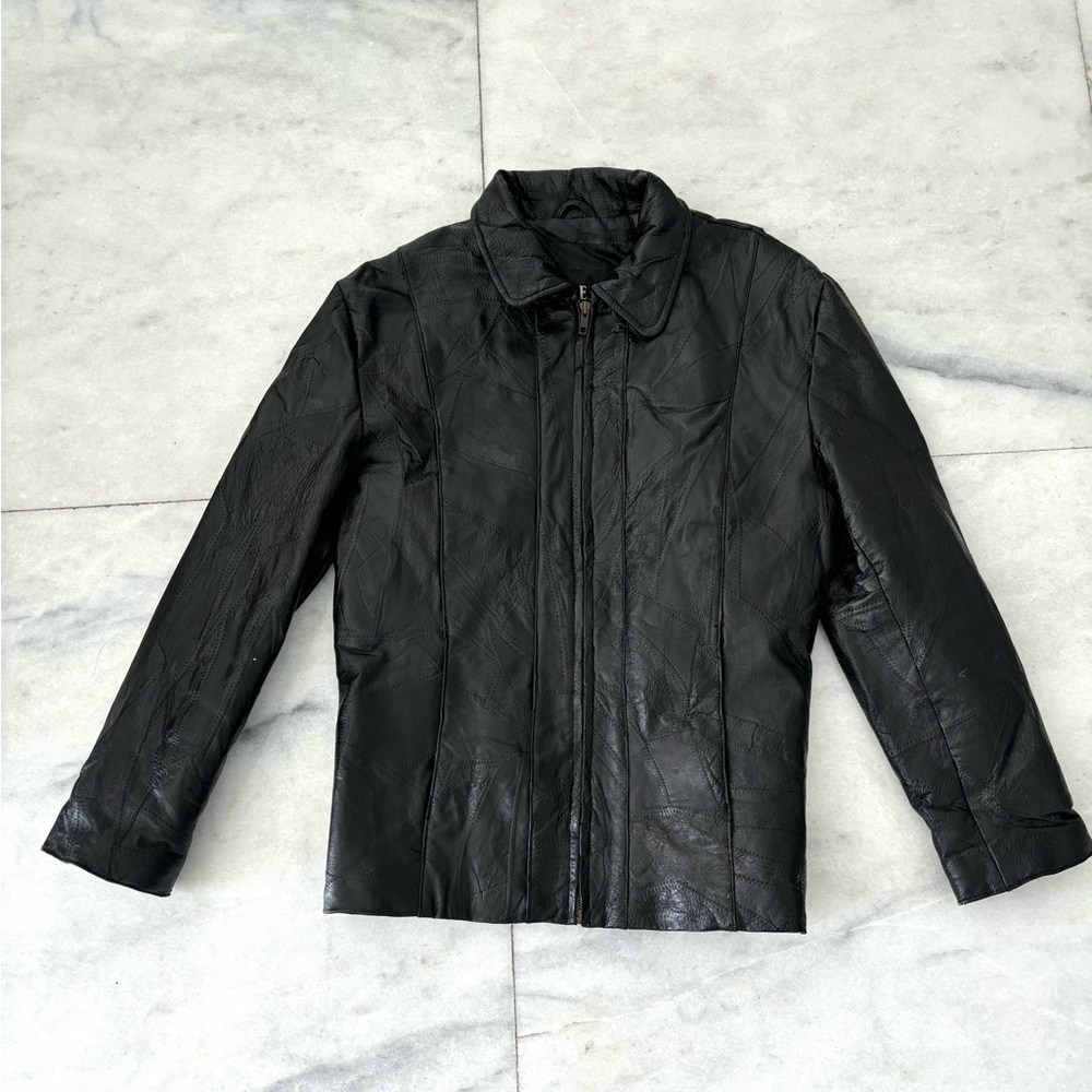 VTG Firenze Leather Jacket Black Full Zip Lined Womens M Biker Moto Rockabilly